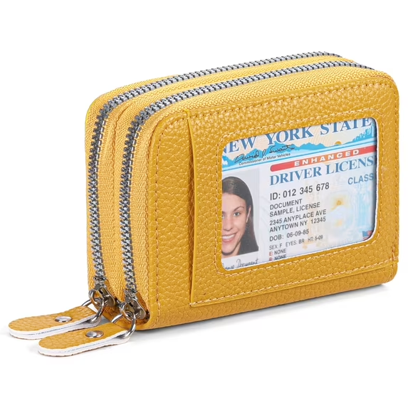 LOUEBICA Credit Card Holder Wallet RFID Blocking Leather Small Wallet for Women Double Zipper Wallet with ID Window