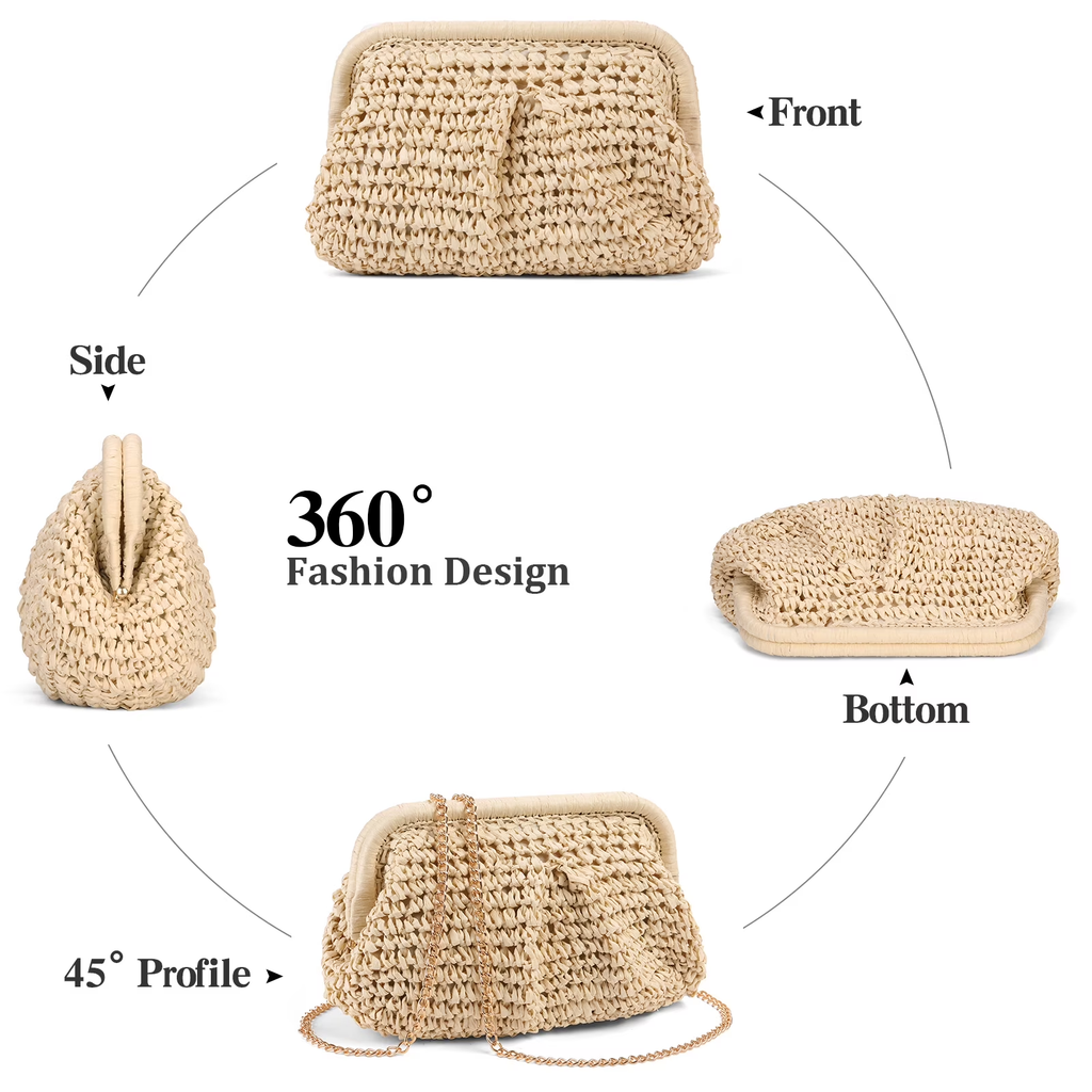 LOUEBICA Straw Clutch Purses for Women Cloud Dumpling Pouch Straw crossbody Handbag Summer Beach Woven Shoulder Bags