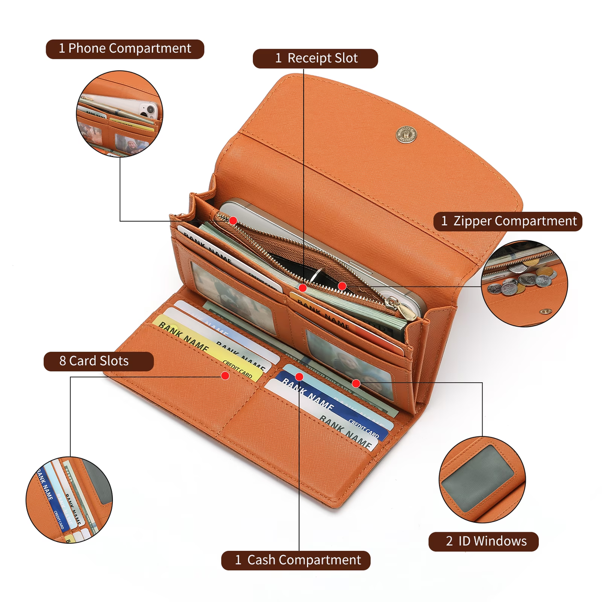 LOUEBICA Womens Wallet Large Capacity Leather RFID Blocking Wallets for Women Clutch Credit Card Holder with Zipper Pocket