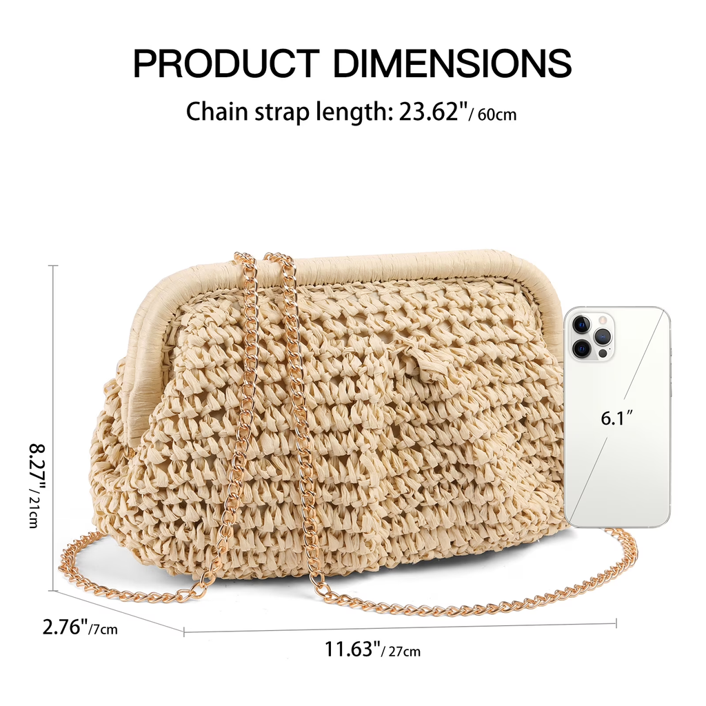 LOUEBICA Straw Clutch Purses for Women Cloud Dumpling Pouch Straw crossbody Handbag Summer Beach Woven Shoulder Bags