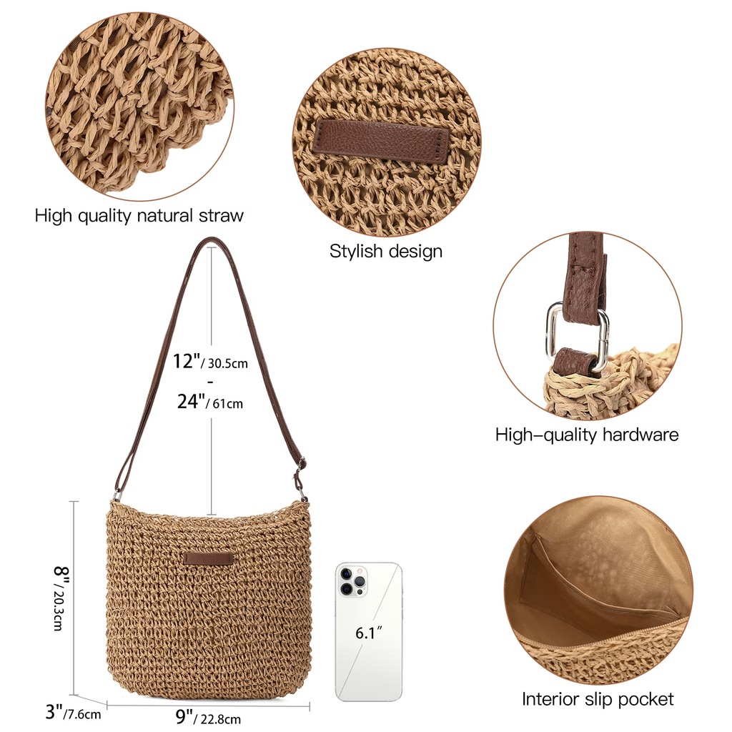 LOUEBICA Straw Beach Bag for Women Small Woven Crossbody Bag Summer Mesh Hollow Beachy Purse Shoulder Bag for Vacation