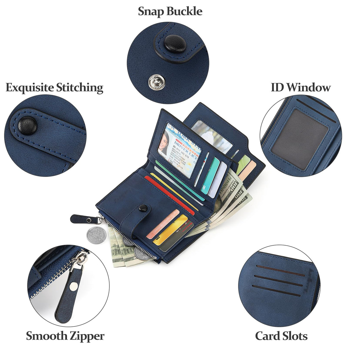 LOUEBICA Wallet for Men Large Capacity Leather RFID Blocking Trifold Wallet with 2 ID Windows and 15 Card Holders
