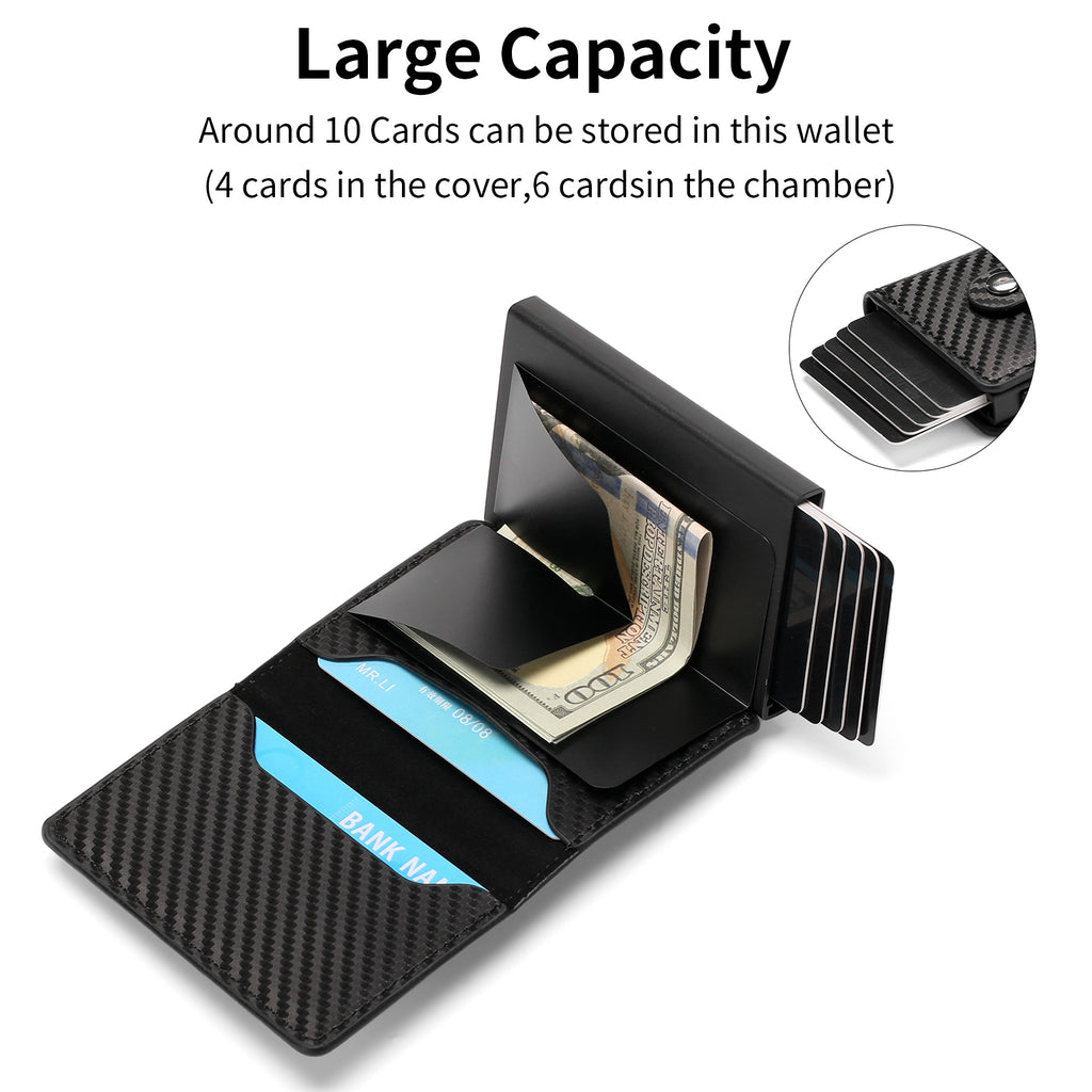 LOUEBICA Slim Smart Mens Wallet Card Holder Minimalist Leather Front Pocket Wallet RFID Blocking Pop Up Aluminum Case Credit Card Wallet