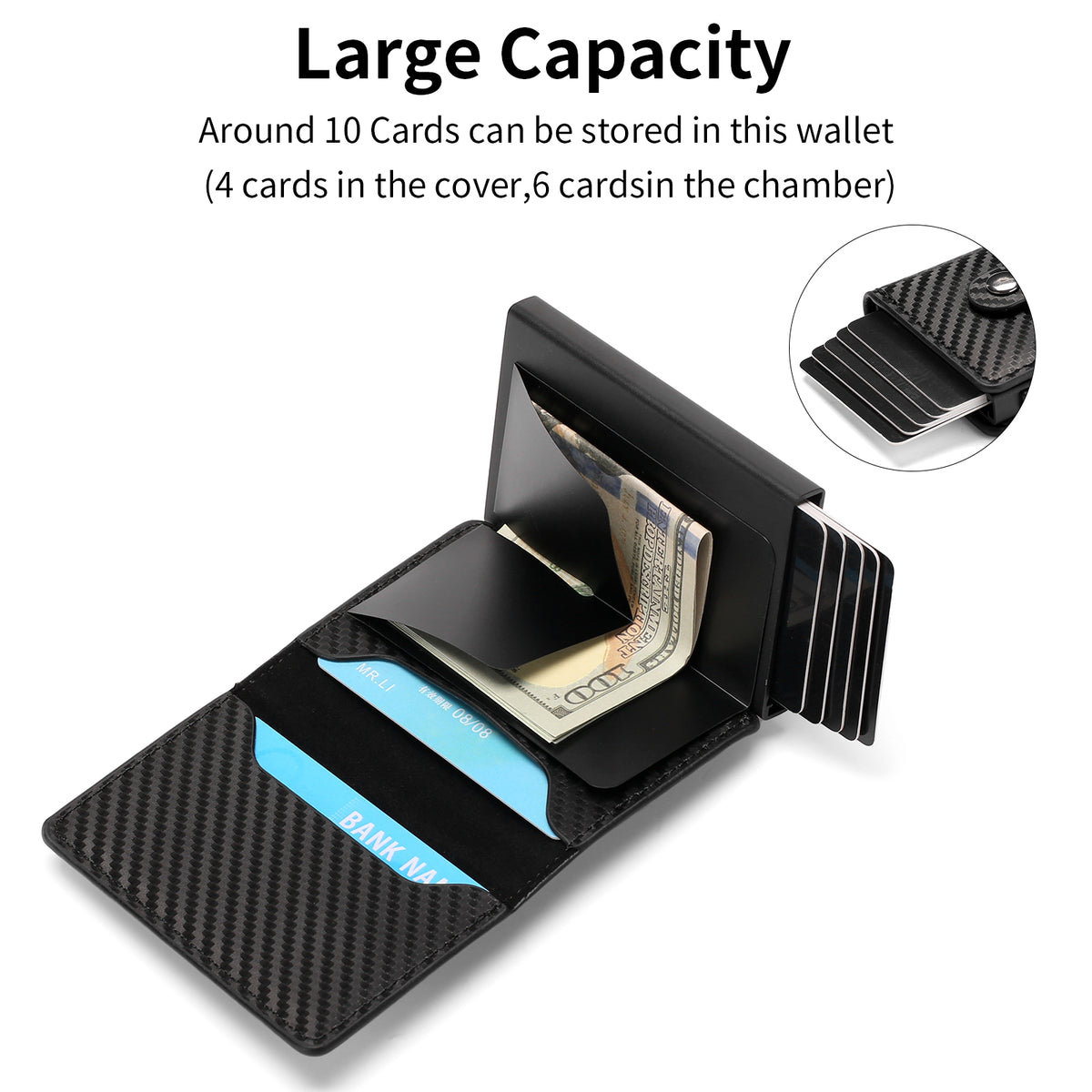 LOUEBICA Slim Smart Mens Wallet Card Holder Minimalist Leather Front Pocket Wallet RFID Blocking Pop Up Aluminum Case Credit Card Wallet