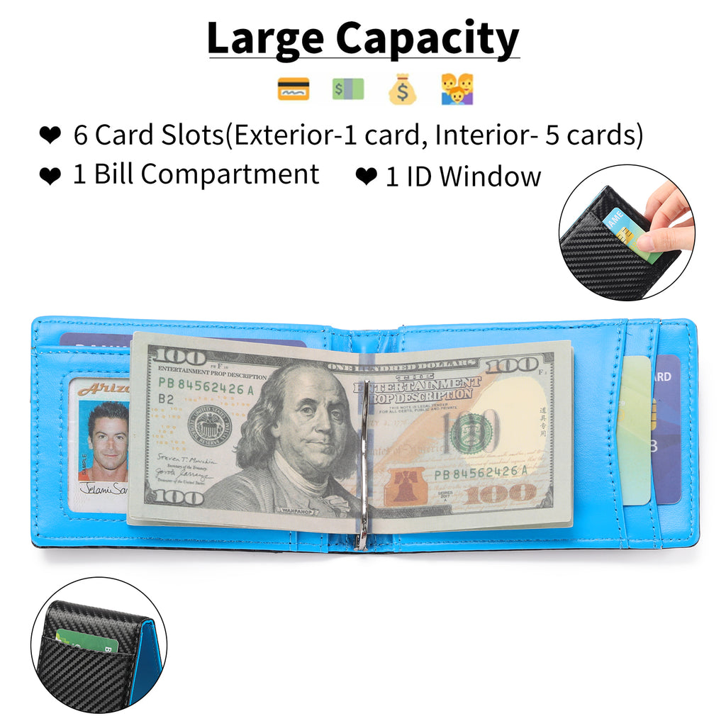 LOUEBICA Wallet for Men Leather Slim Bifold Card Holder RFID Blocking Minimalist Front Pockets Wallet with Money Clip