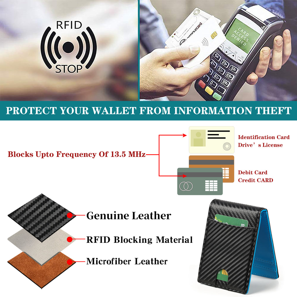 LOUEBICA Wallet for Men Leather Slim Bifold Card Holder RFID Blocking Minimalist Front Pockets Wallet with Money Clip