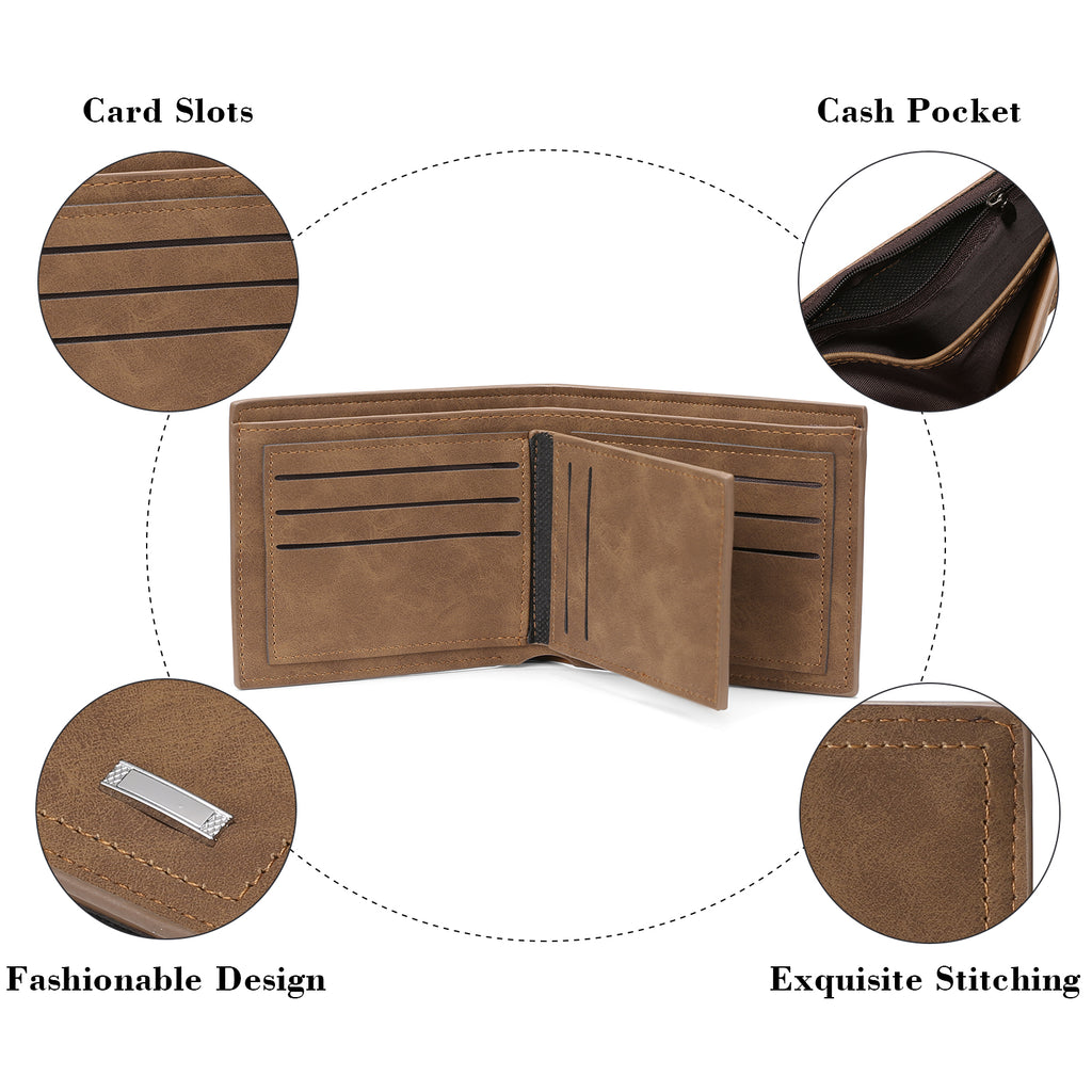 LOUEBICA Mens Wallet Leather RFID Blocking Large Capacity Trifold Wallet for Men with 10 Card Holders