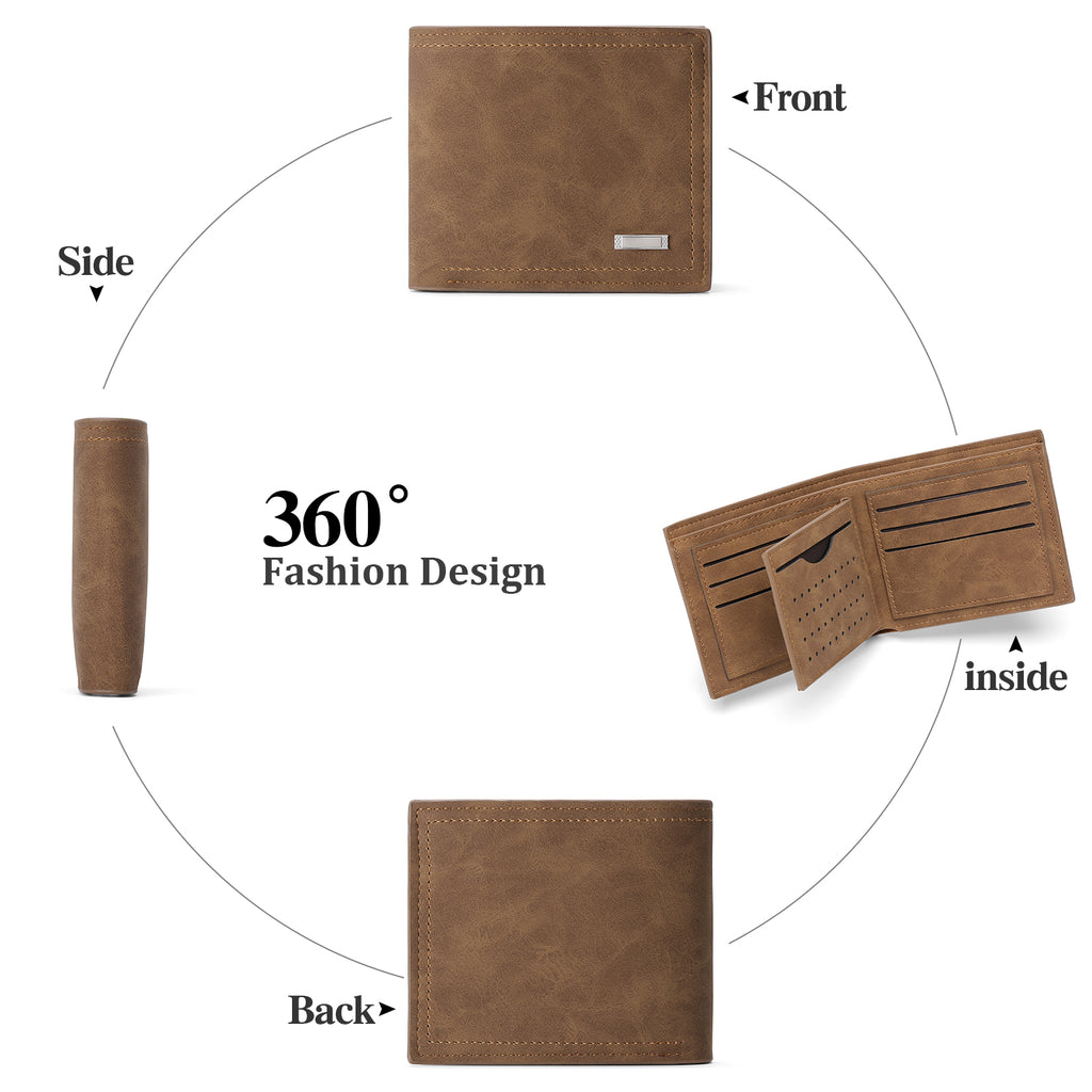 LOUEBICA Mens Wallet Leather RFID Blocking Large Capacity Trifold Wallet for Men with 10 Card Holders