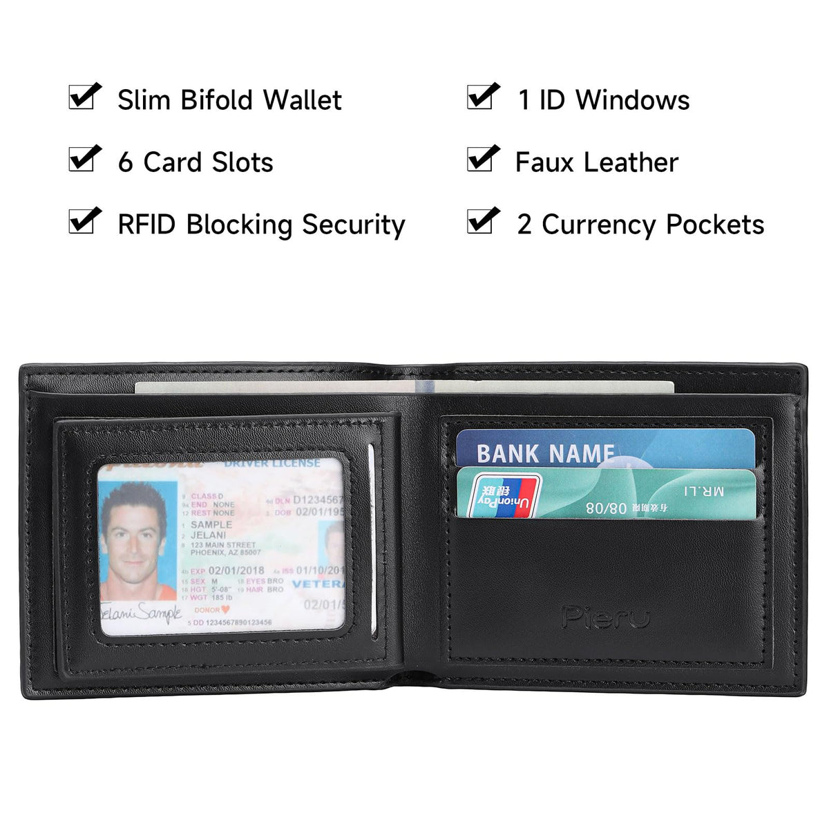 LOUEBICA Wallet for Men Leather RFID Blocking Bifold Stylish Wallet Minimalist Front Pocket Large Capacity