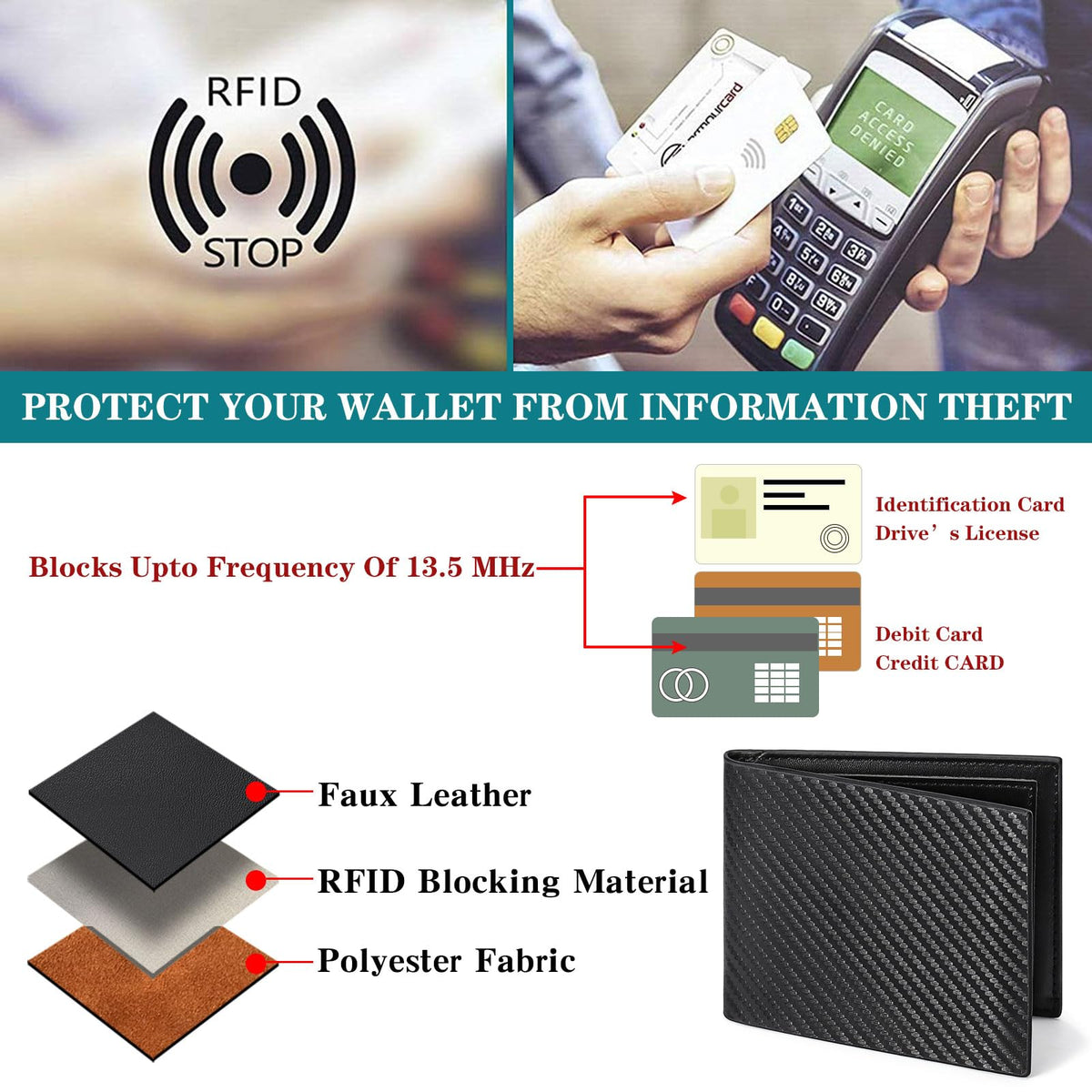 LOUEBICA Wallet for Men Leather RFID Blocking Bifold Stylish Wallet Minimalist Front Pocket Large Capacity