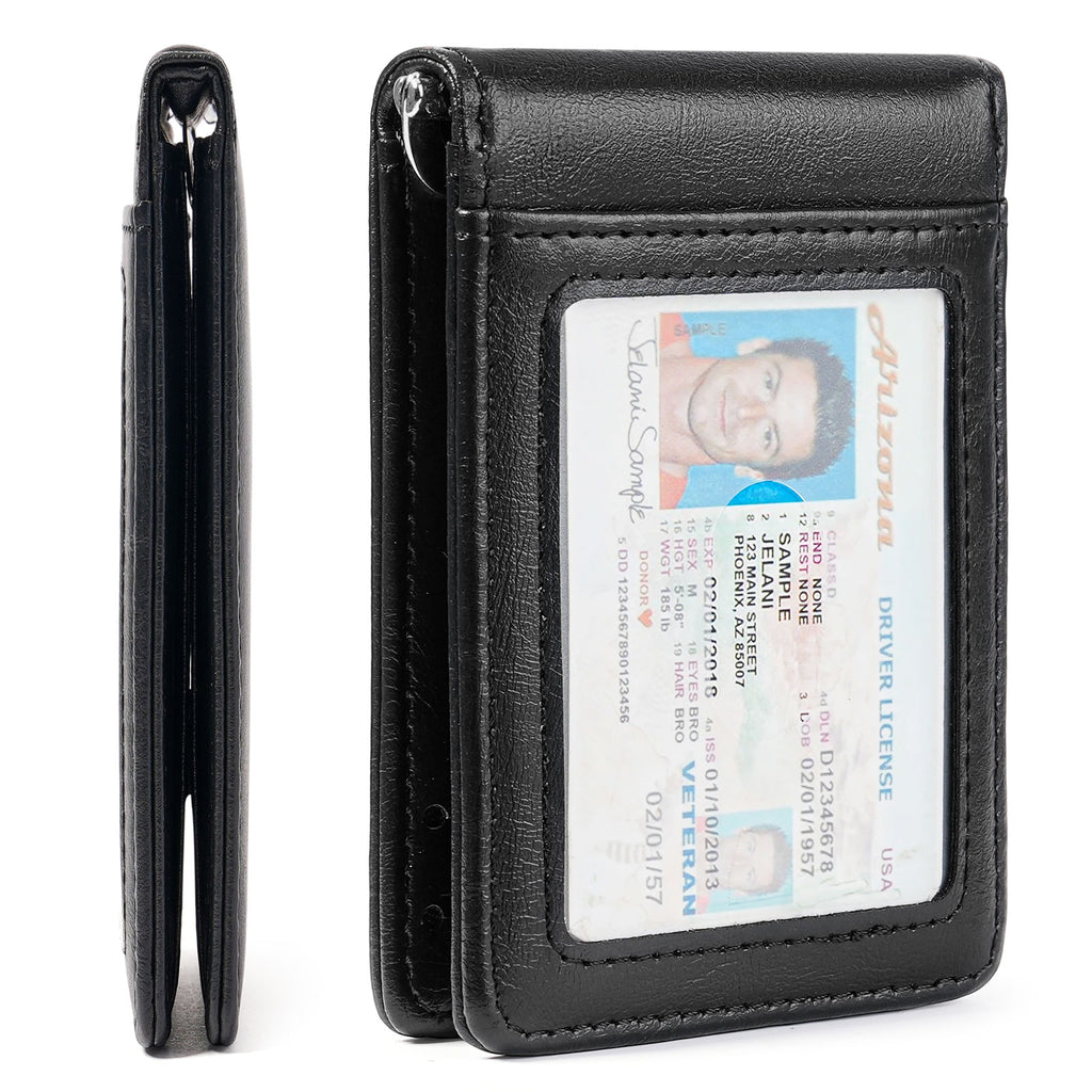 LOUEBICA Wallet for Men Leather Slim Bifold Card Holder RFID Blocking Minimalist Front Pockets Wallet with Money Clip