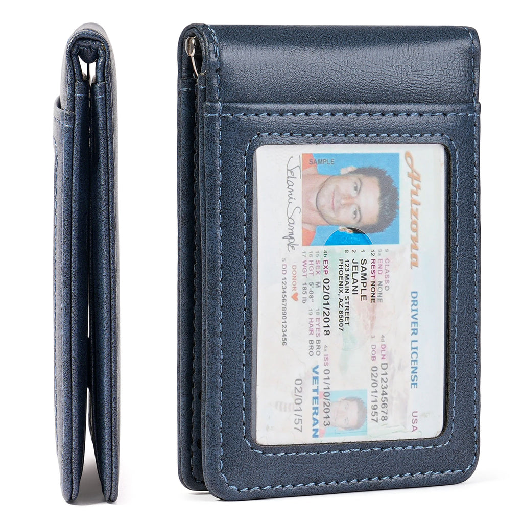 LOUEBICA Wallet for Men Leather Slim Bifold Card Holder RFID Blocking Minimalist Front Pockets Wallet with Money Clip
