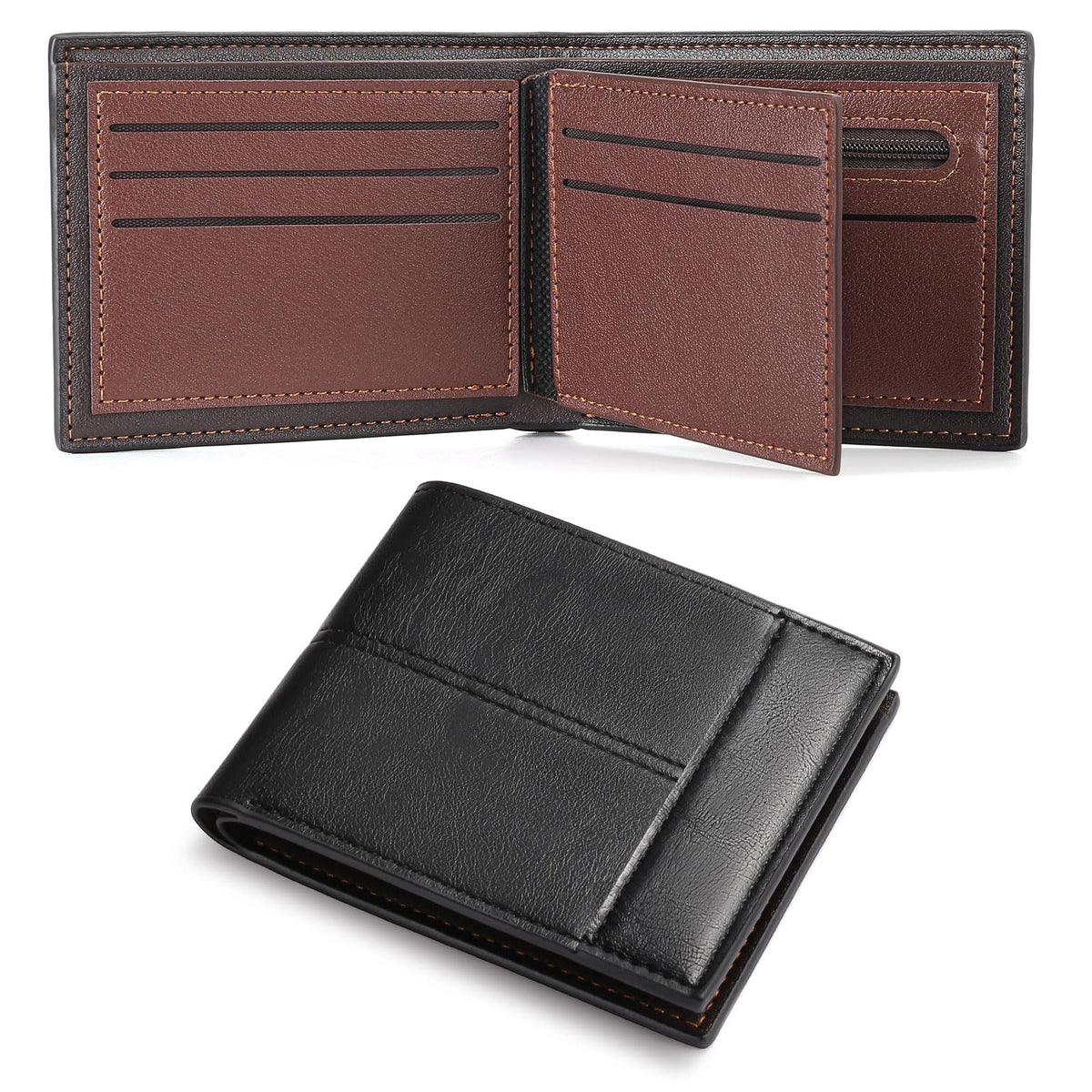 LOUEBICA Wallets for Men Minimalist Bifold Front Pocket Wallets with 1 ID Window 7 Card Slots