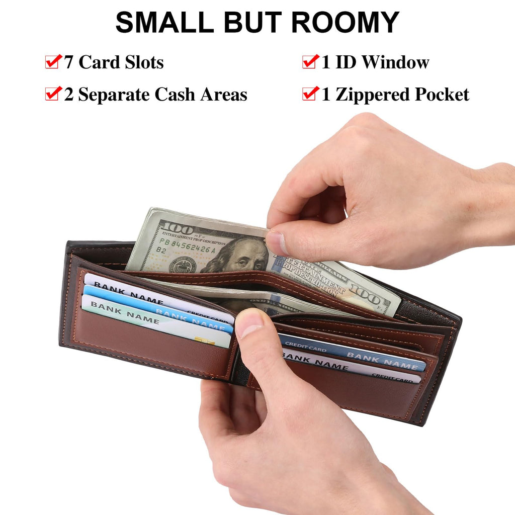 LOUEBICA Wallets for Men Minimalist Bifold Front Pocket Wallets with 1 ID Window 7 Card Slots