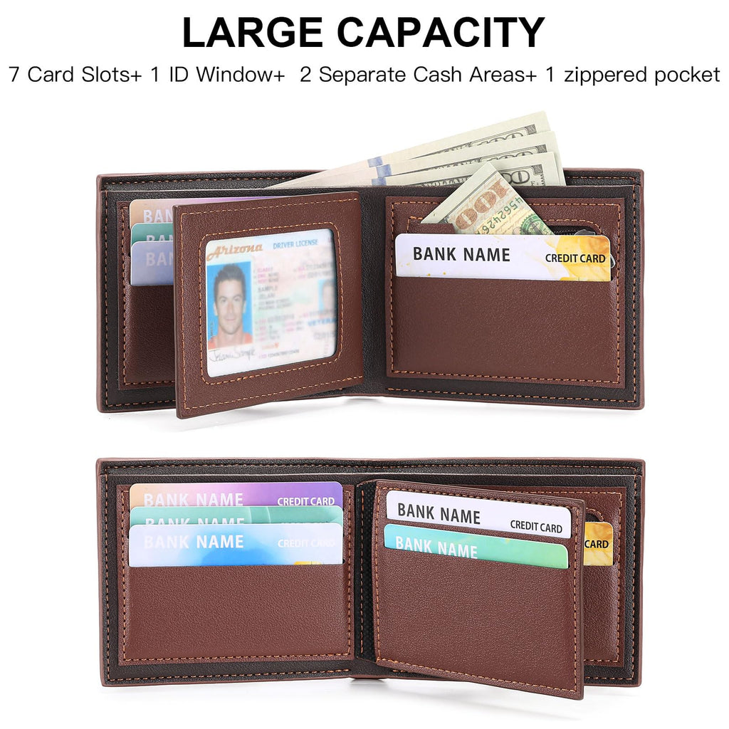 LOUEBICA Wallets for Men Minimalist Bifold Front Pocket Wallets with 1 ID Window 7 Card Slots