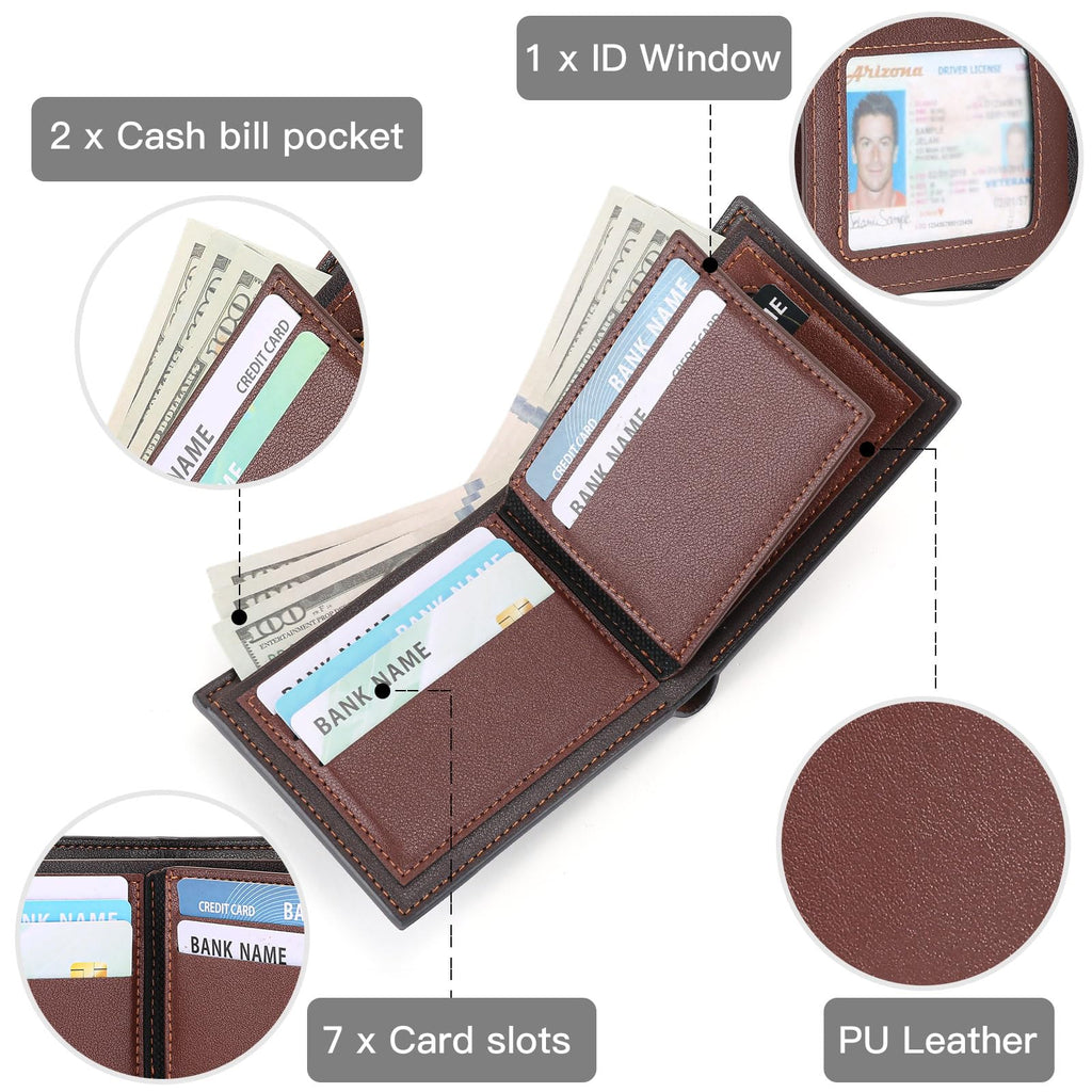 LOUEBICA Wallets for Men Minimalist Bifold Front Pocket Wallets with 1 ID Window 7 Card Slots