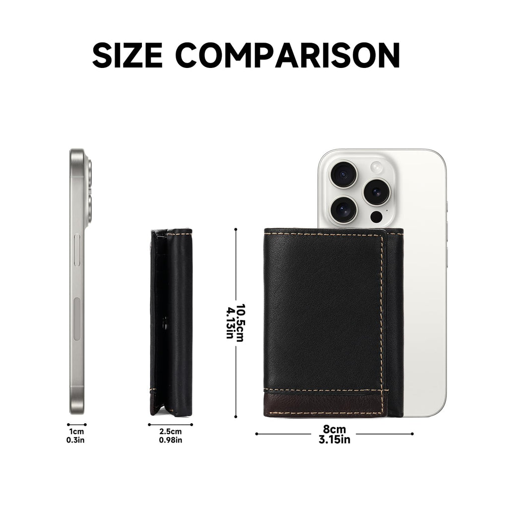 LOUEBICA Men's Genuine Leather Wallet Trifold Wallet RFID Blocking Minimalist Wallets for Men with ID Window