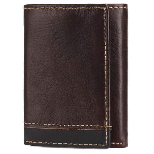 LOUEBICA Men's Genuine Leather Wallet Trifold Wallet RFID Blocking Minimalist Wallets for Men with ID Window