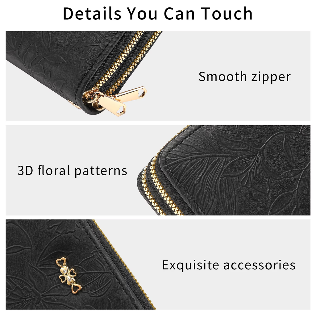 LOUEBICA Wallet for Women Clutch Double Zip Around Credit Card Holder Leather Women's Wallet Large Capacity