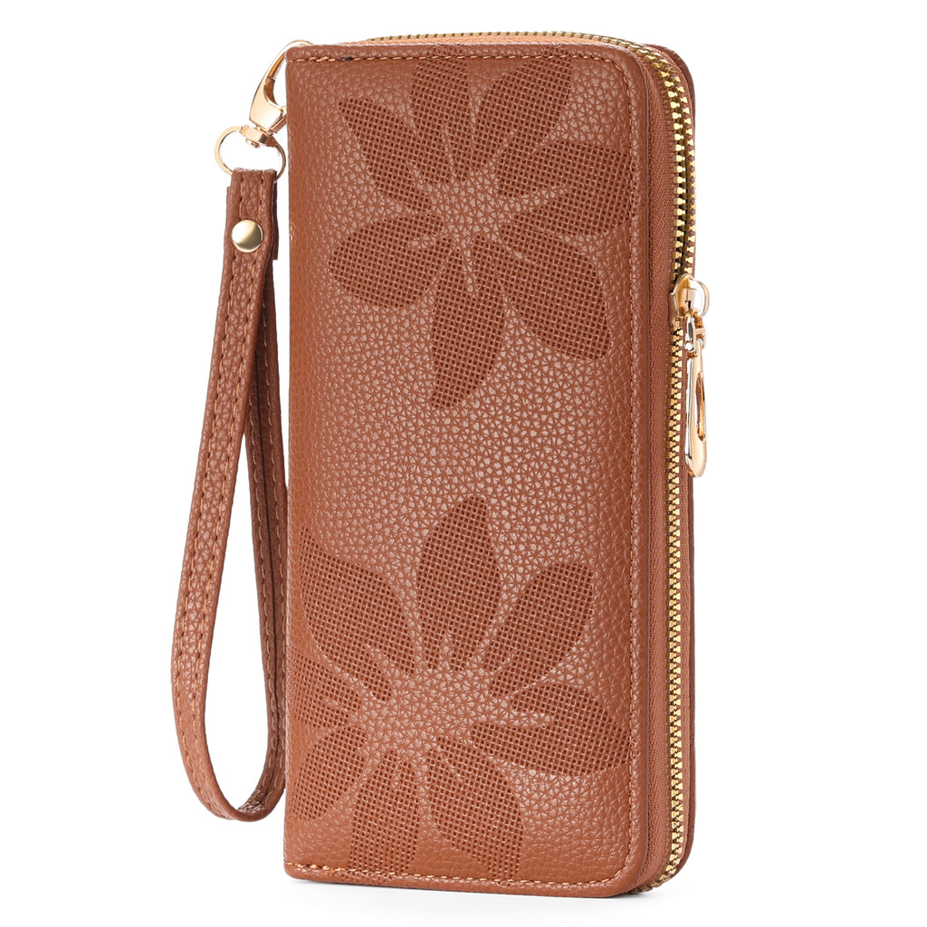 LOUEBICA Wallet Women Leather RFID Blocking Wristlet wallets Ladies Clutch with Floral Pattern for Phone and Card