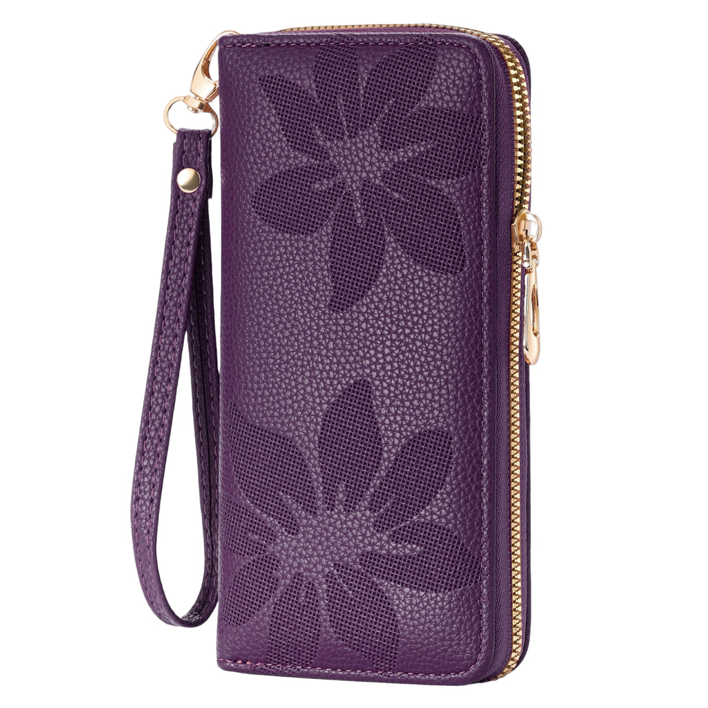 LOUEBICA Wallet Women Leather RFID Blocking Wristlet wallets Ladies Clutch with Floral Pattern for Phone and Card