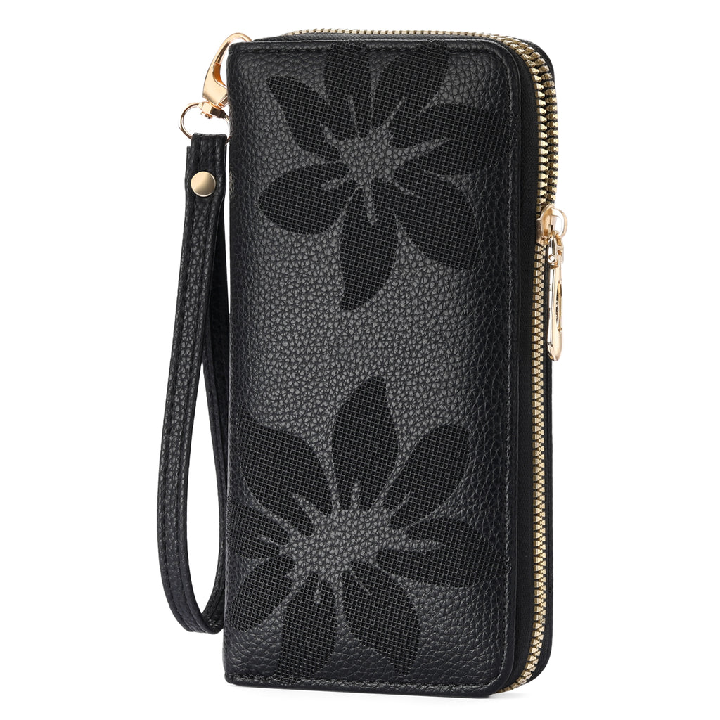LOUEBICA Wallet Women Leather RFID Blocking Wristlet wallets Ladies Clutch with Floral Pattern for Phone and Card