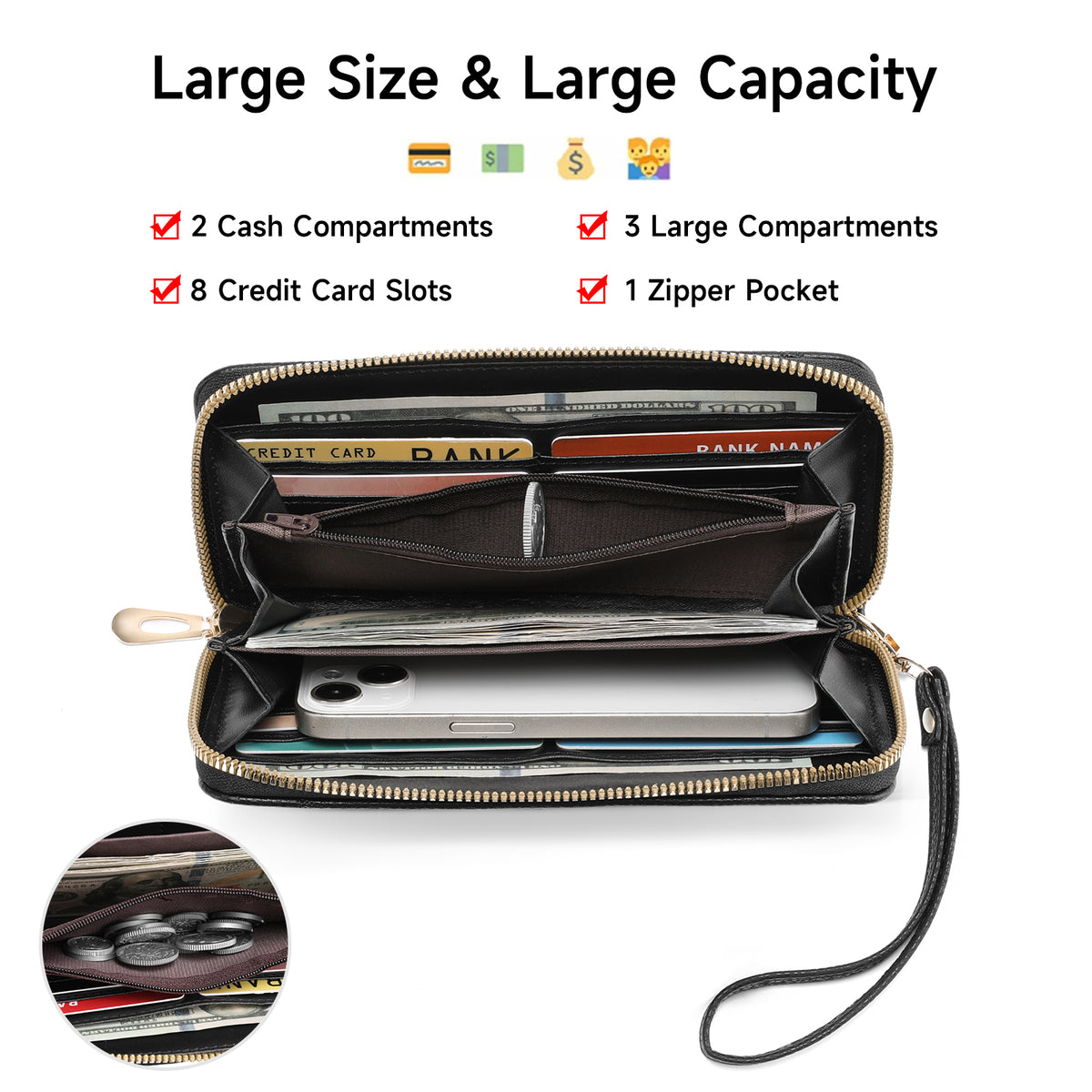 LOUEBICA Wallet Women Leather RFID Blocking Wristlet wallets Ladies Clutch with Floral Pattern for Phone and Card