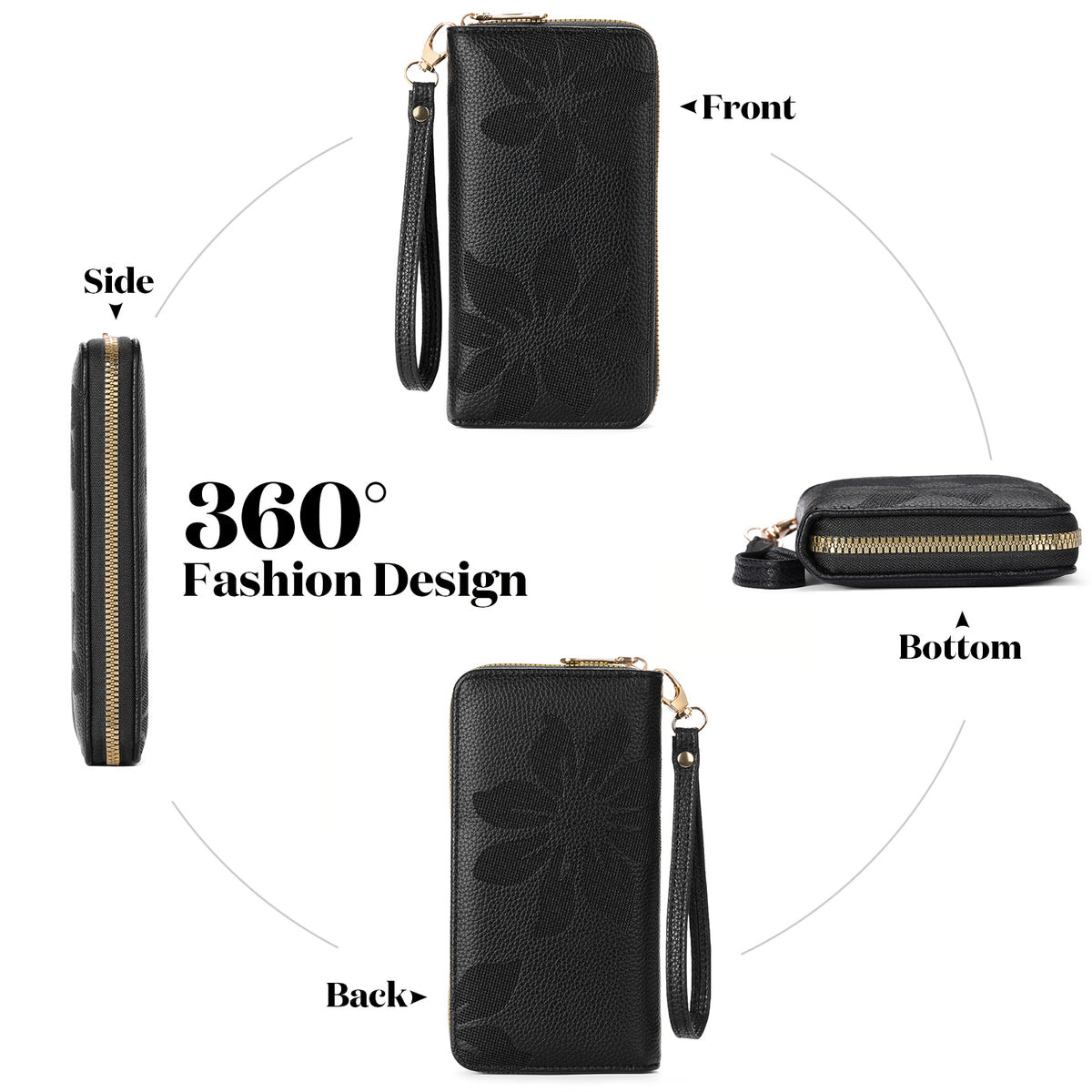 LOUEBICA Wallet Women Leather RFID Blocking Wristlet wallets Ladies Clutch with Floral Pattern for Phone and Card
