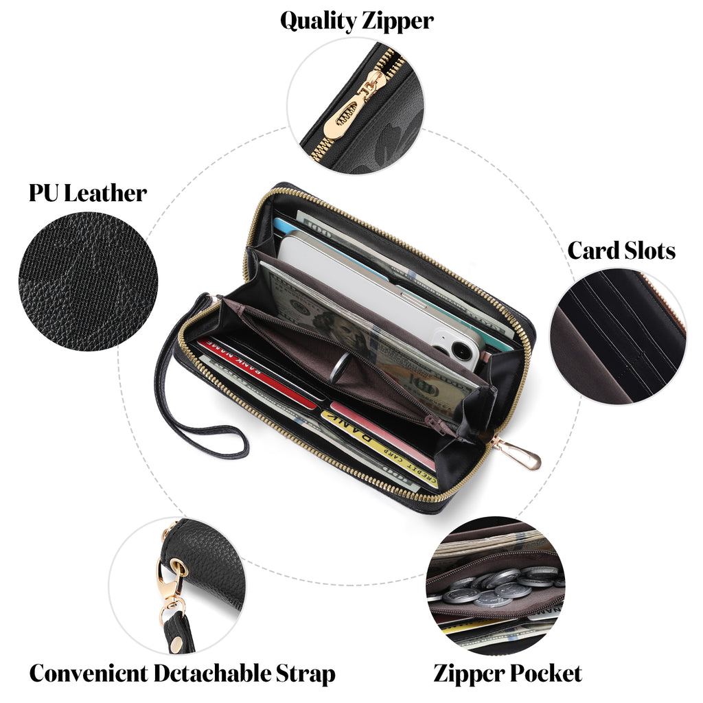 LOUEBICA Wallet Women Leather RFID Blocking Wristlet wallets Ladies Clutch with Floral Pattern for Phone and Card