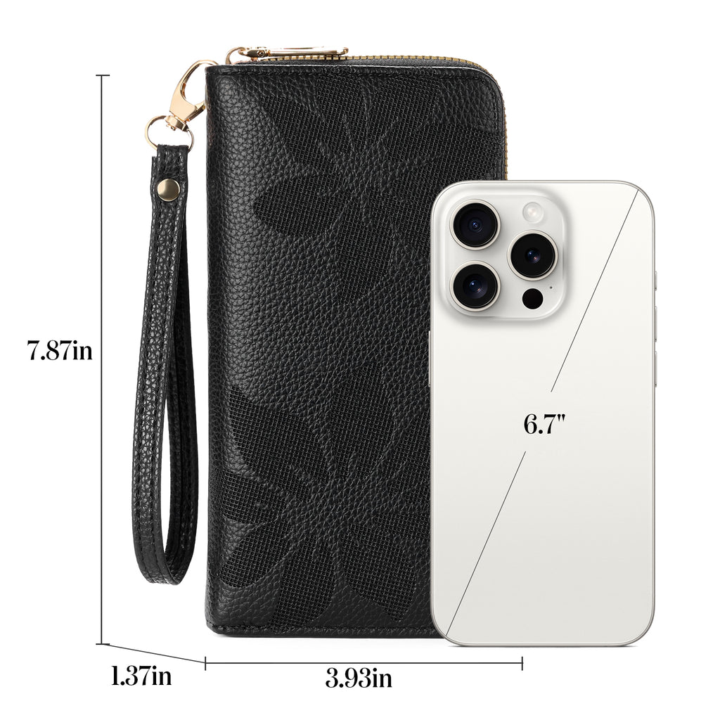 LOUEBICA Wallet Women Leather RFID Blocking Wristlet wallets Ladies Clutch with Floral Pattern for Phone and Card