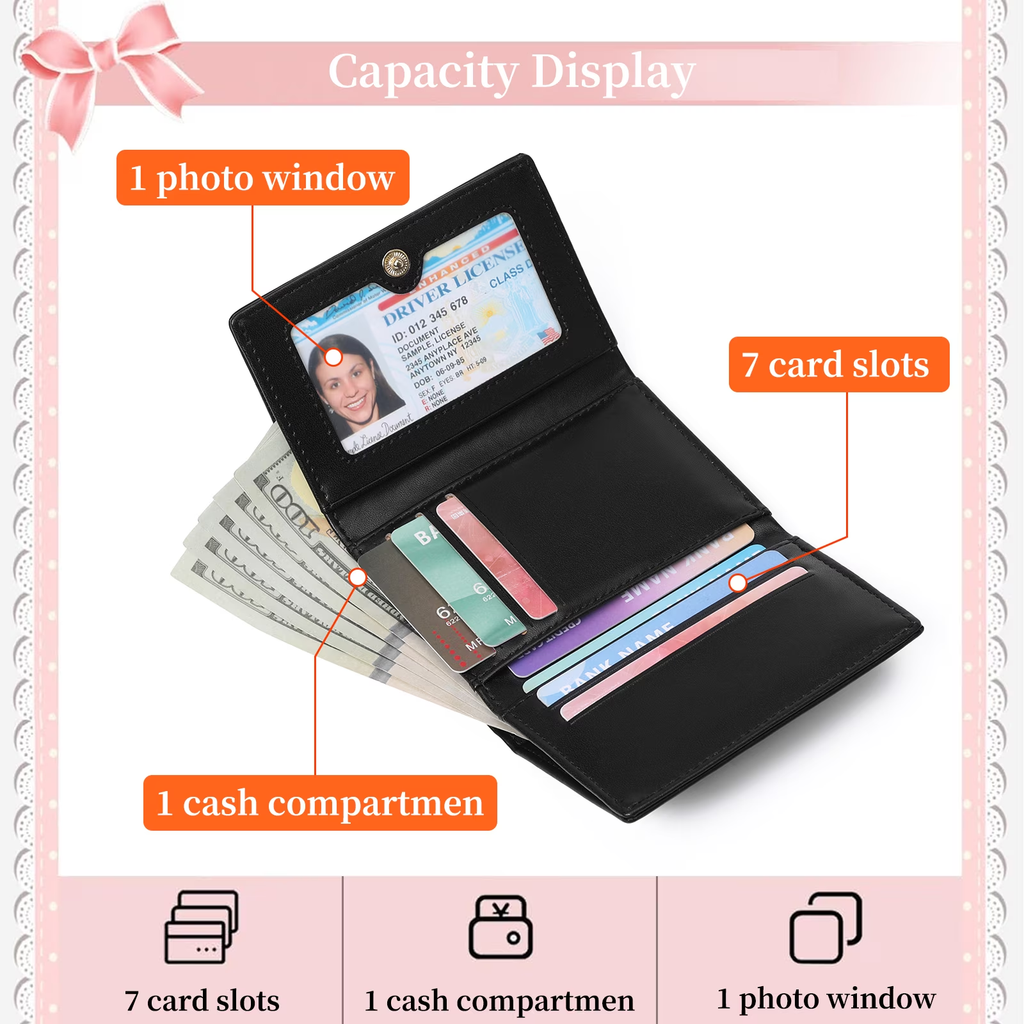 LOUEBICA Small Wallets Cute Coquette Bow Wallet ID Credit Card Holder for Women Girls