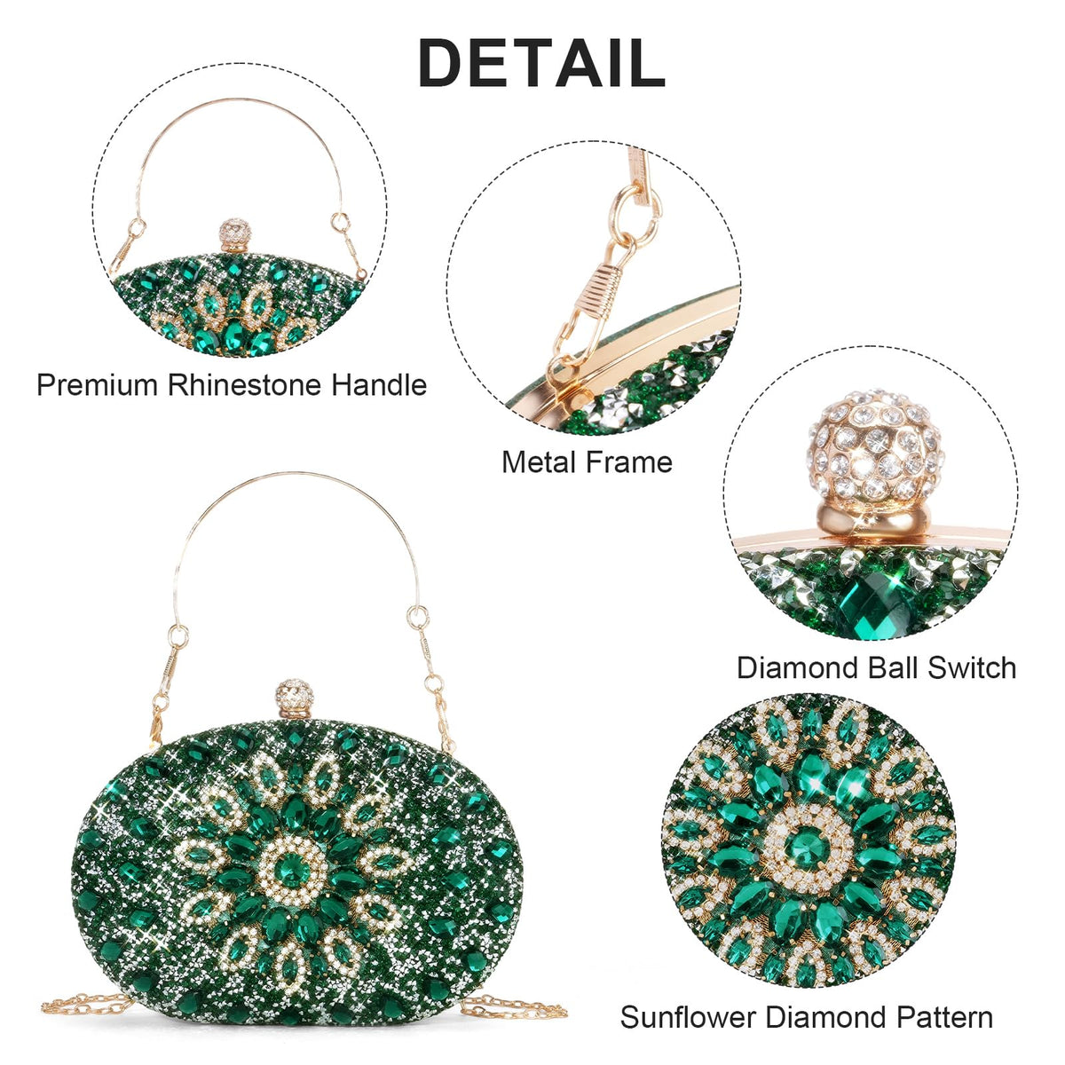 LOUEBICA Rhinestone Clutch Purses for Women Evening Wedding Formal Party Purses Crystal Diamond Glitter Sparkly Handbag
