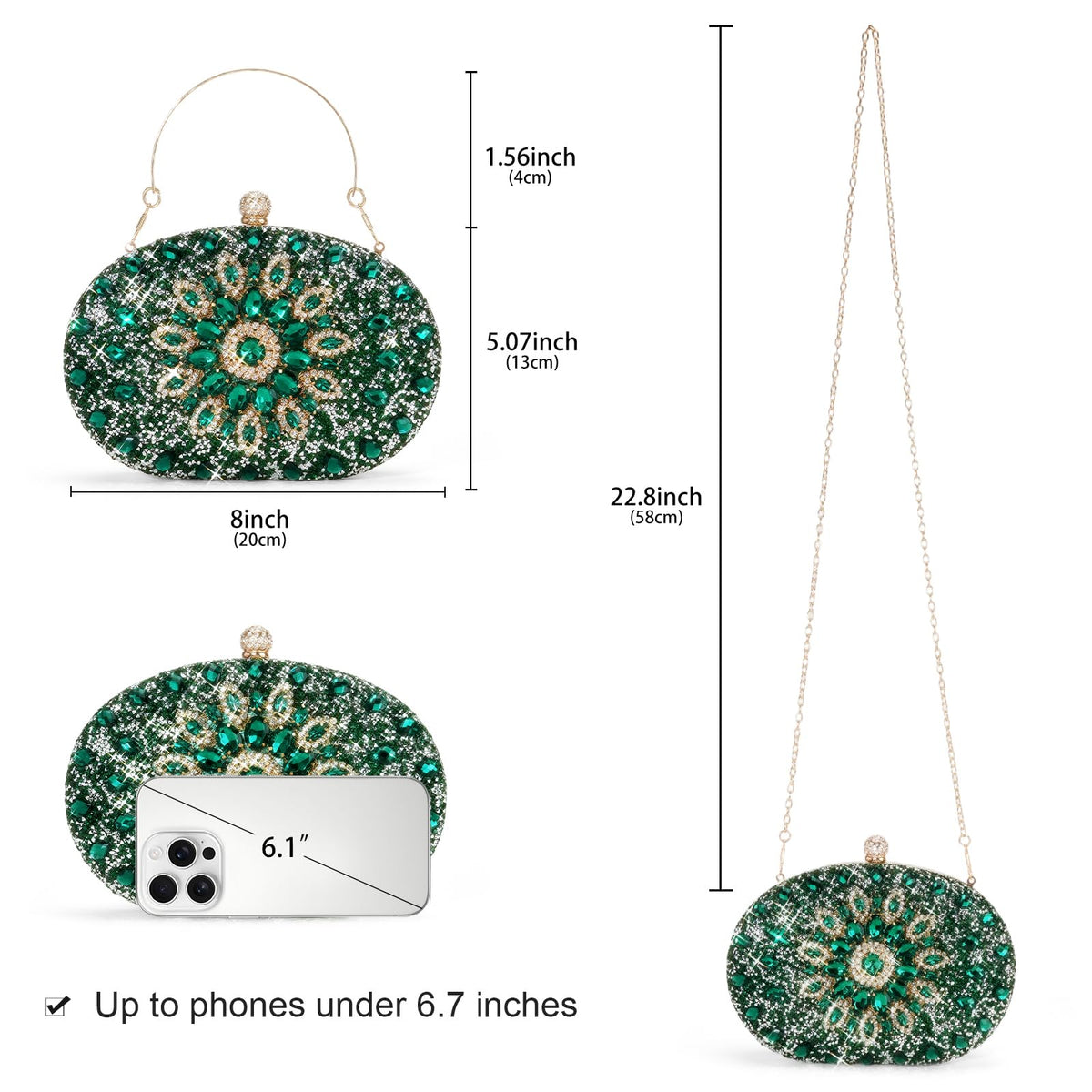 LOUEBICA Rhinestone Clutch Purses for Women Evening Wedding Formal Party Purses Crystal Diamond Glitter Sparkly Handbag