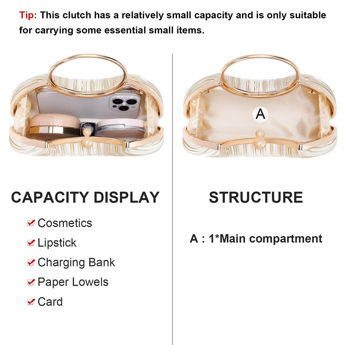 LOUEBICA Evening Clutch Purses for Women Satin Pleated Top Handle Clutch Handbag Elegant Crossbody Purse for Wedding, Party