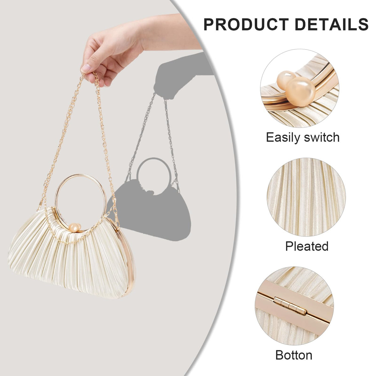LOUEBICA Evening Clutch Purses for Women Satin Pleated Top Handle Clutch Handbag Elegant Crossbody Purse for Wedding, Party
