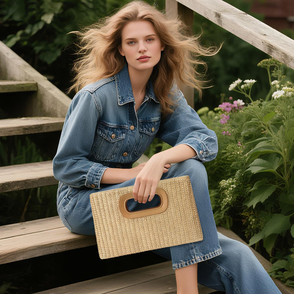 LOUEBICA Straw Clutch Handbags Summer Clutch Woven Boho Beach Bags Straw Purses for Women