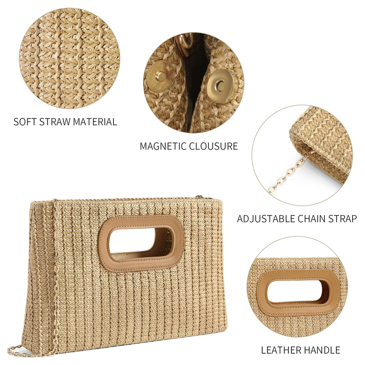 LOUEBICA Straw Clutch Handbags Summer Clutch Woven Boho Beach Bags Straw Purses for Women