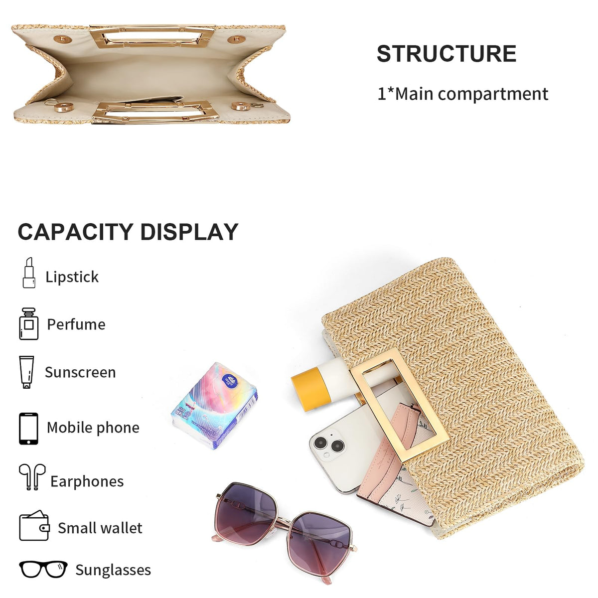 LOUEBICA Straw Clutch Handbags Summer Clutch Woven Boho Beach Bags Straw Purses for Women