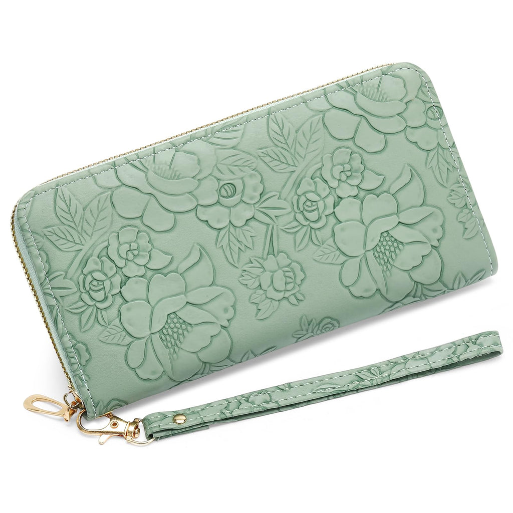 LOUEBICA Wallet Women Clutch Leather Wristlet Wallet Fashion Embossed RFID Blocking Credit Card Holder with Strap