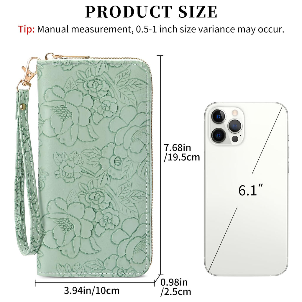 LOUEBICA Wallet Women Clutch Leather Wristlet Wallet Fashion Embossed RFID Blocking Credit Card Holder with Strap