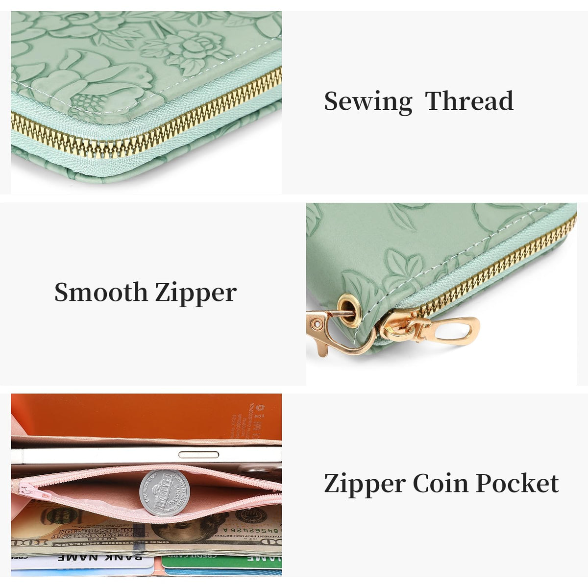 LOUEBICA Wallet Women Clutch Leather Wristlet Wallet Fashion Embossed RFID Blocking Credit Card Holder with Strap