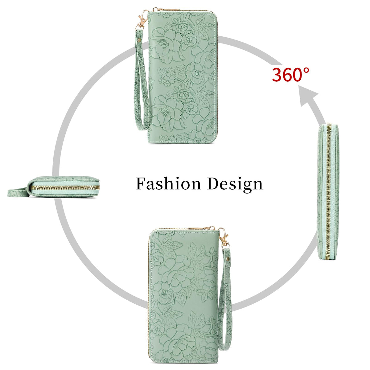 LOUEBICA Wallet Women Clutch Leather Wristlet Wallet Fashion Embossed RFID Blocking Credit Card Holder with Strap