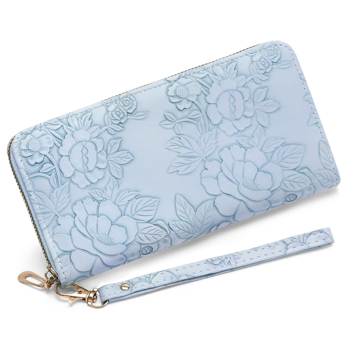 LOUEBICA Wallet Women Clutch Leather Wristlet Wallet Fashion Embossed RFID Blocking Credit Card Holder with Strap