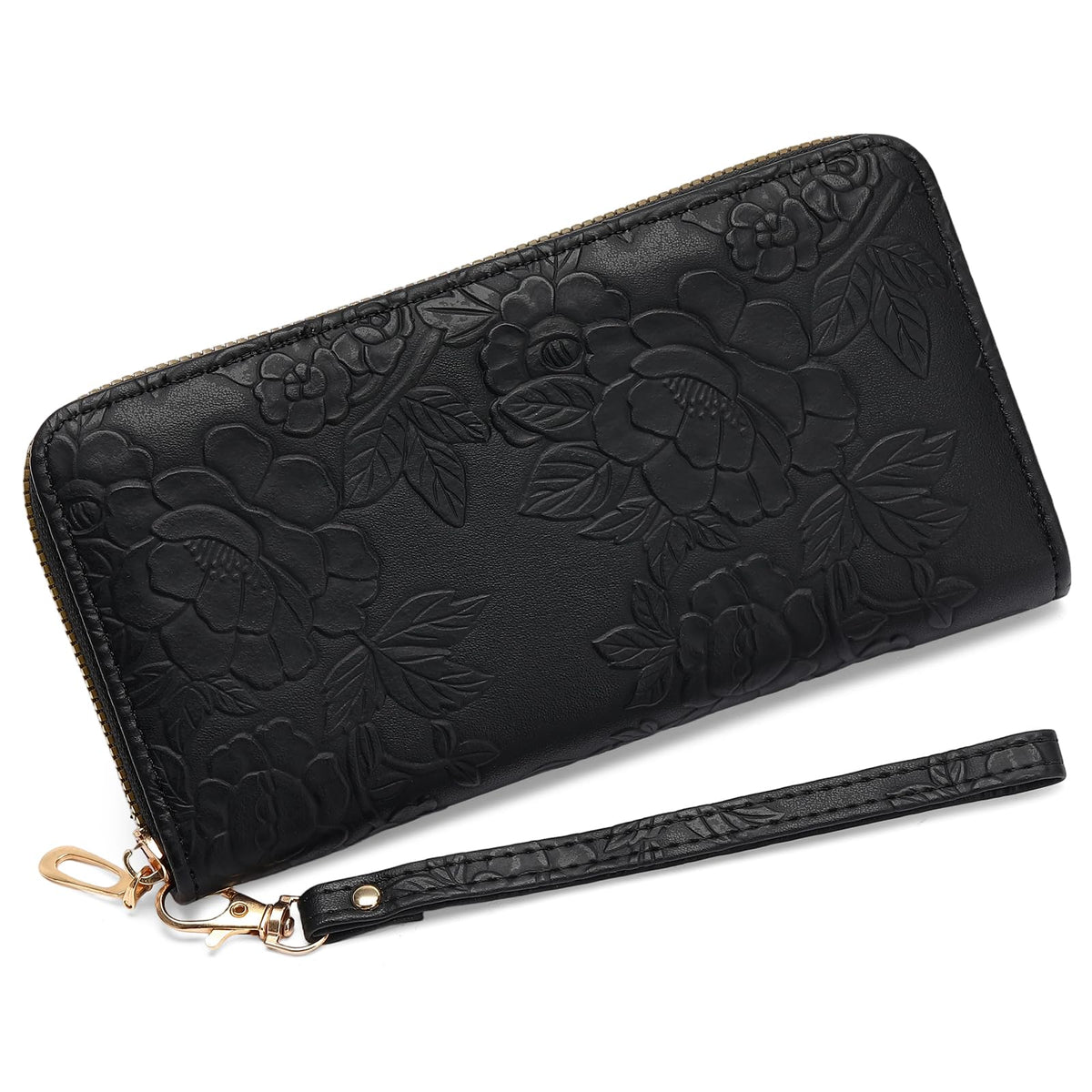 LOUEBICA Wallet Women Clutch Leather Wristlet Wallet Fashion Embossed RFID Blocking Credit Card Holder with Strap