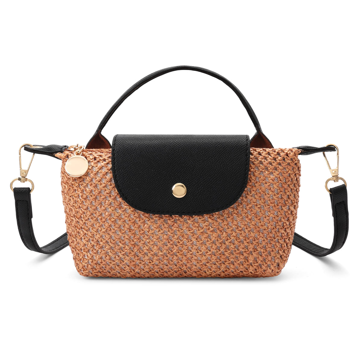 LOUEBICA Mini Straw Braided Handbag for Women Vegan Leather Lightweight Crossbody Bag Fashion Handle Beach Shoulder Purse