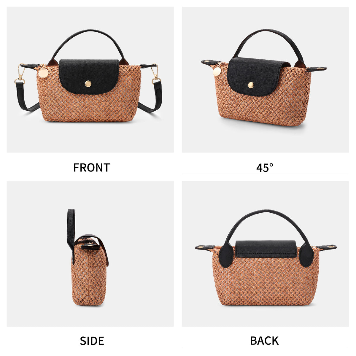 LOUEBICA Mini Straw Braided Handbag for Women Vegan Leather Lightweight Crossbody Bag Fashion Handle Beach Shoulder Purse
