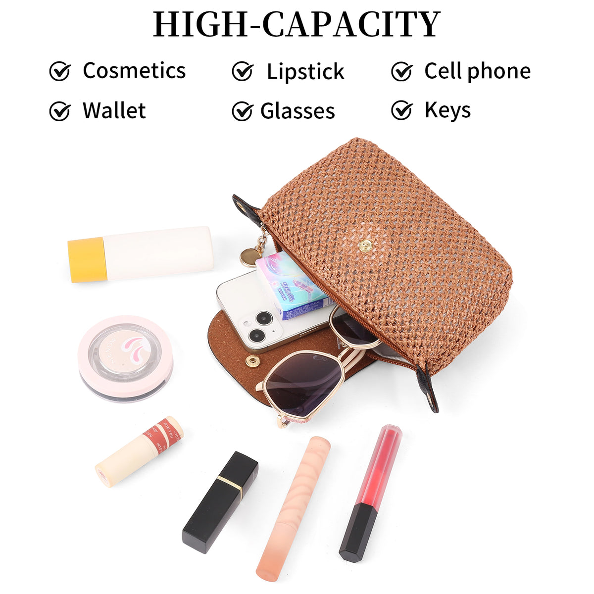 LOUEBICA Mini Straw Braided Handbag for Women Vegan Leather Lightweight Crossbody Bag Fashion Handle Beach Shoulder Purse