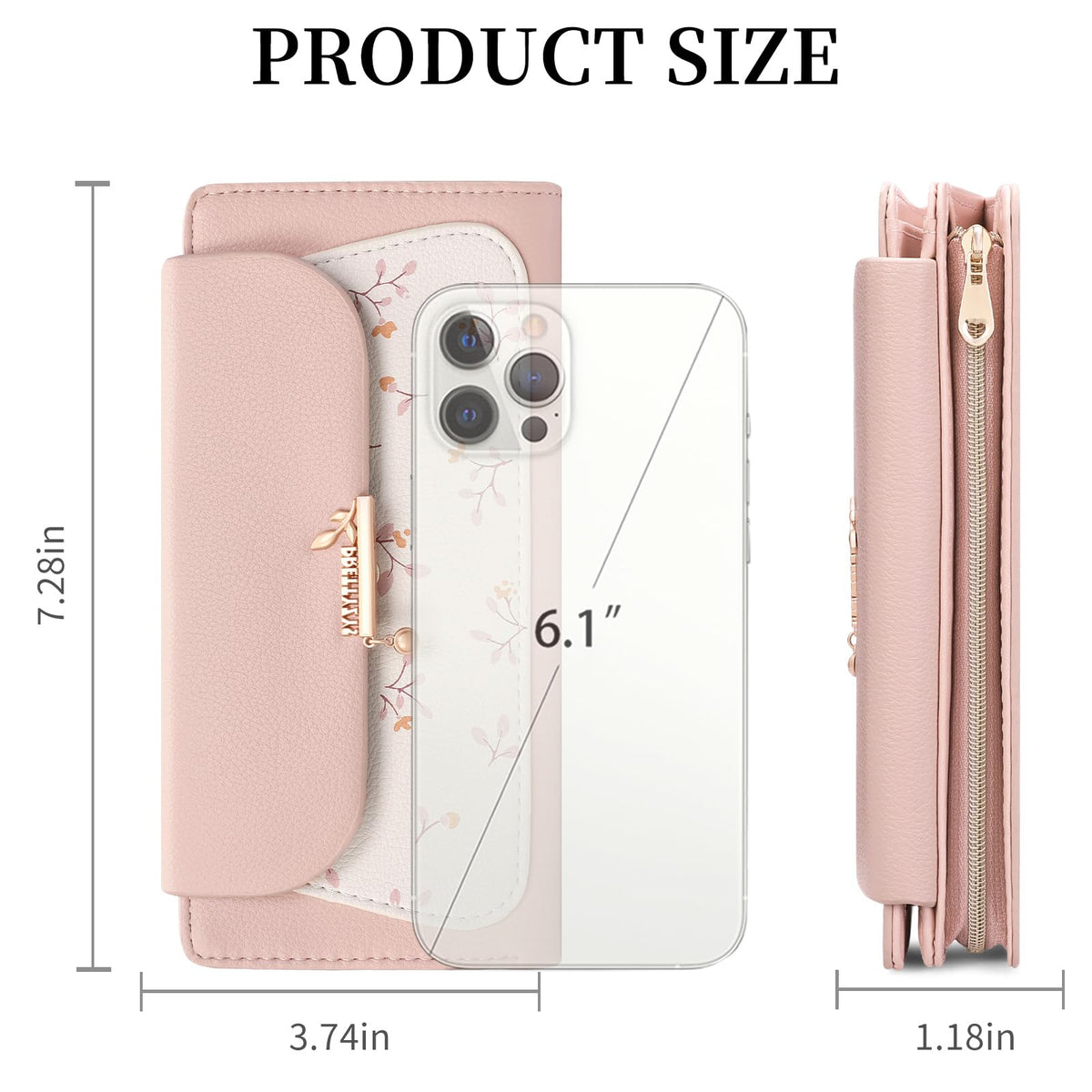 LOUEBICA Womens Wallet Vegan Leather Long Ladies Wallets RFID Blocking Bifold Card Holder with Floral Pattern Zipper Pocket