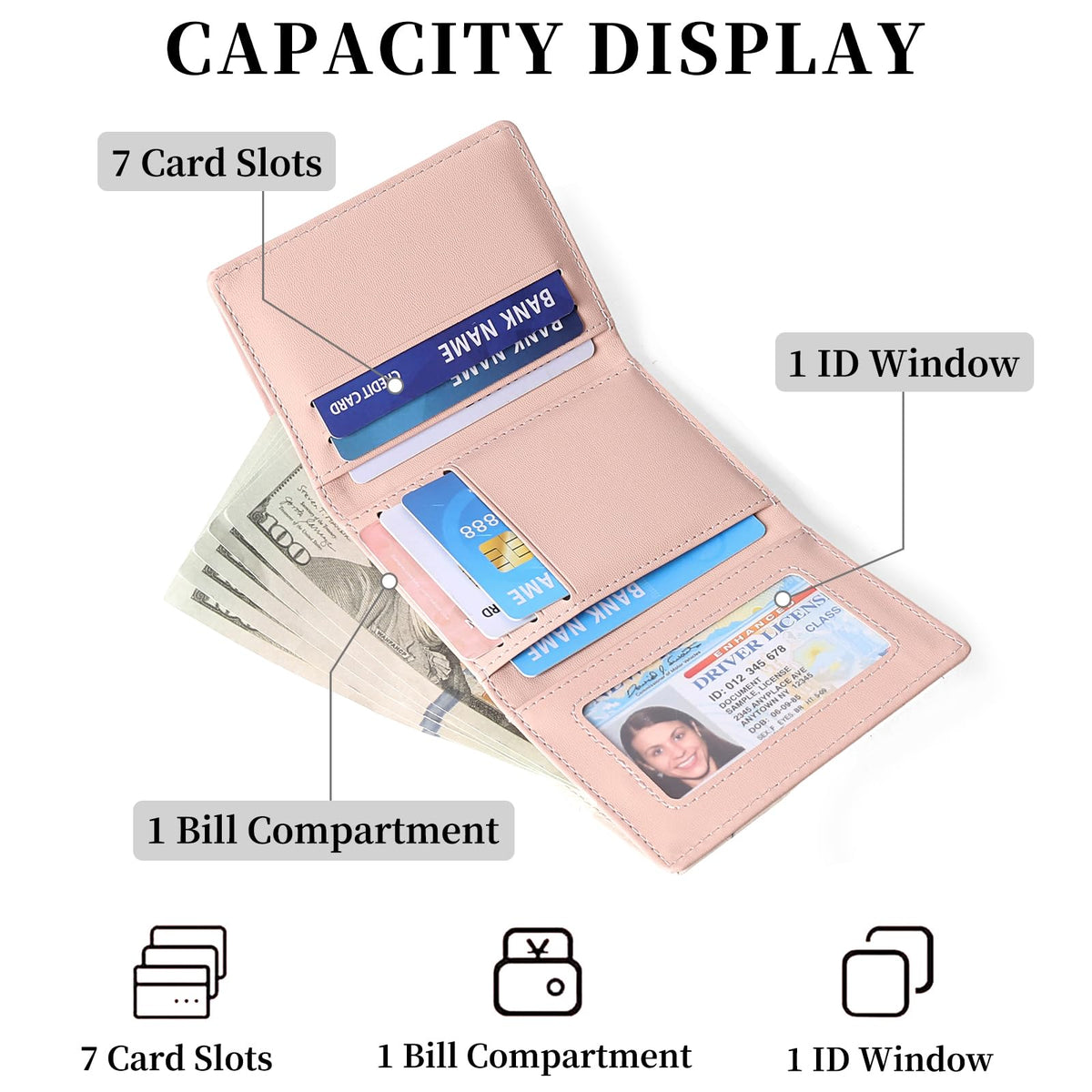 LOUEBICA Small Wallets for Women Trifold Vegan Leather Wallet RFID Blocking Card Holders with ID Window