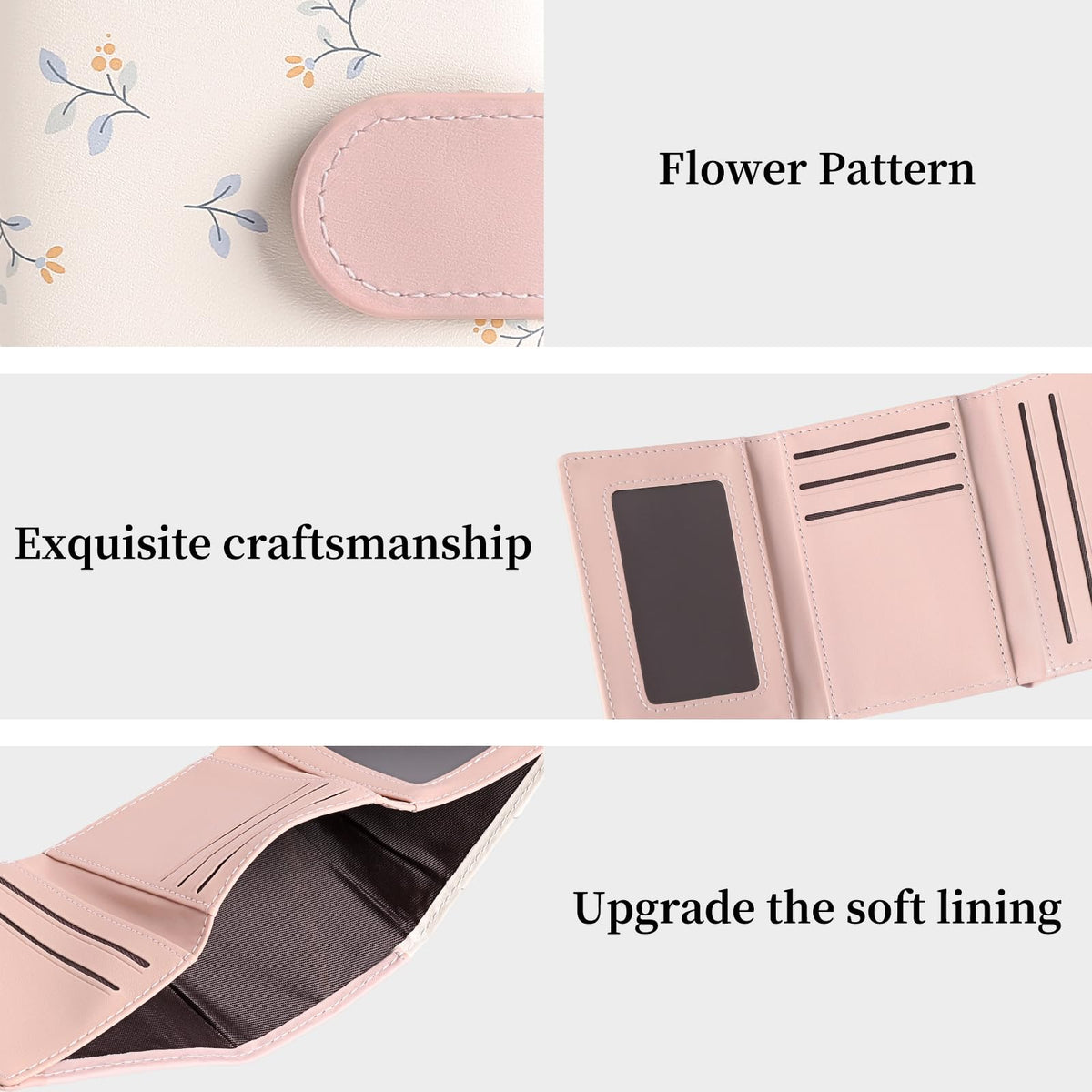 LOUEBICA Small Wallets for Women Trifold Vegan Leather Wallet RFID Blocking Card Holders with ID Window